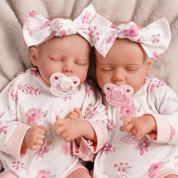 Lifelike Reborn Baby Dolls Twins 17 inch Soft Vinyl Boy & Girl Sleeping Doll New - Picture 5 of 8